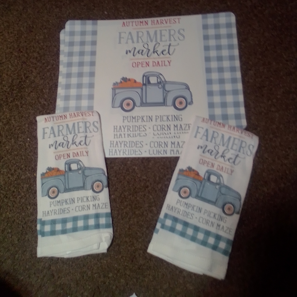 4 Plastic Placemats with 2 Hand Towels for Fall